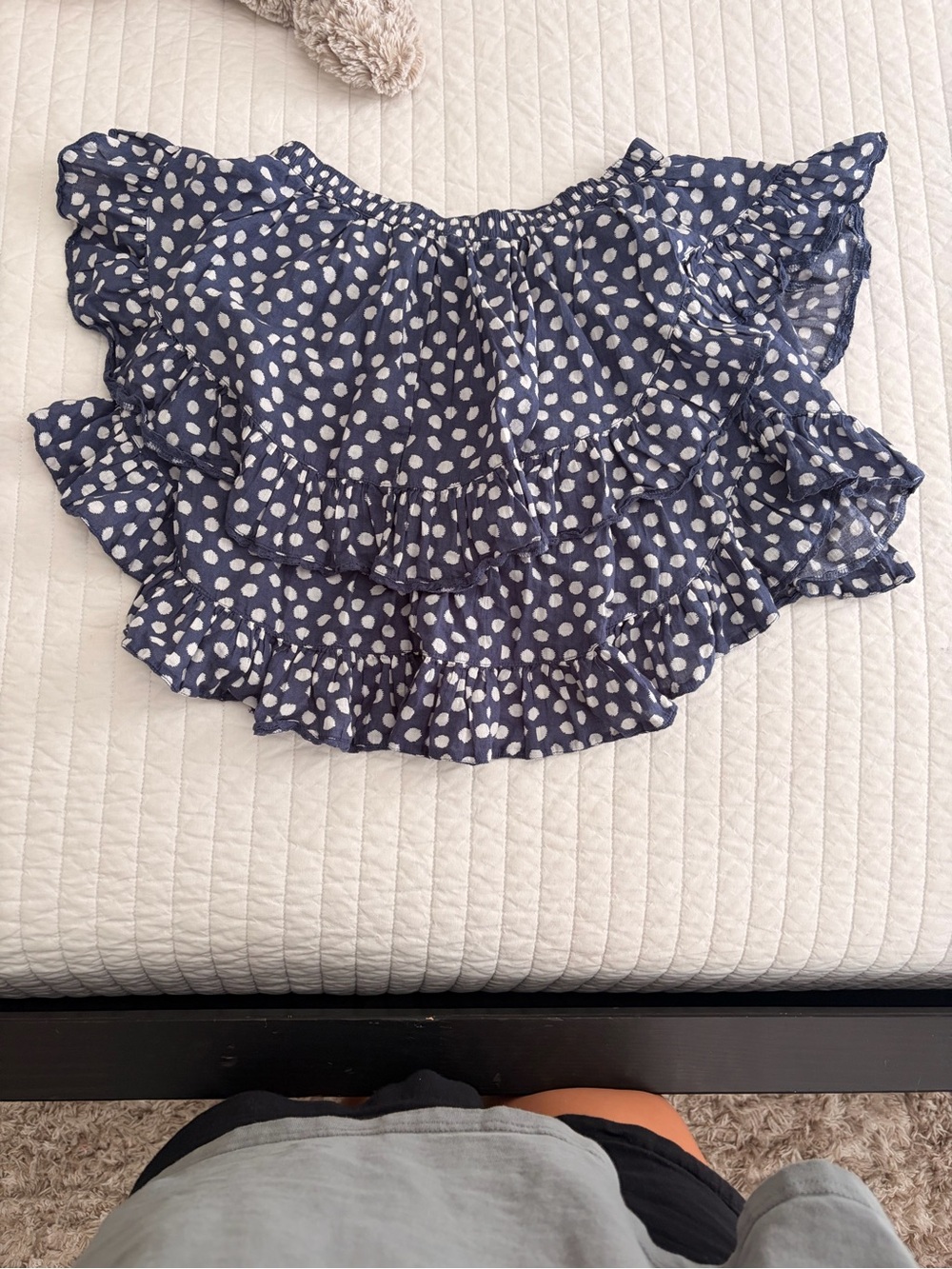 aerie Navy Blue Polka Dot Ruffle Mini Skirt